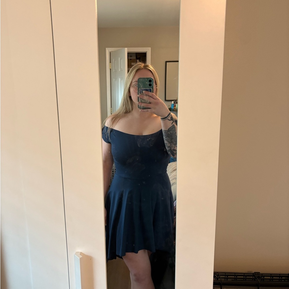 Elegant Navy Off-Shoulder Dress